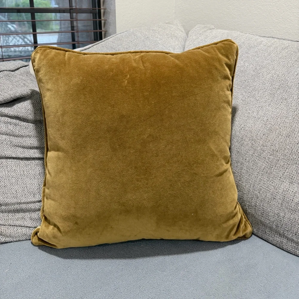 New 20x20 Gingham and Velvet Reverse Throw Pillow Olive Threshold w Studio McGee